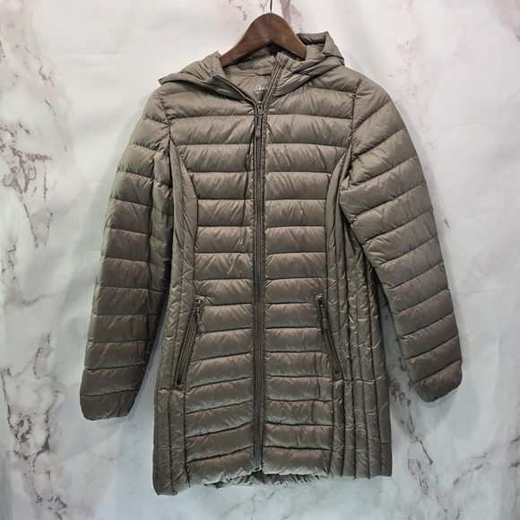 Aventura Down Puffer Jacket Womens XS Brown Parka Coat Hood Long FP Packable - Picture 1 of 15